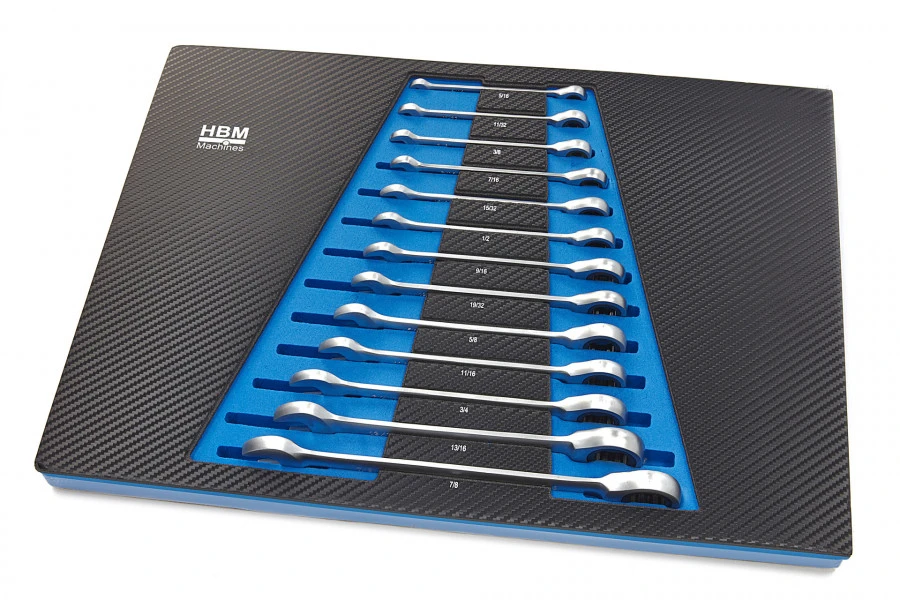 HBM 13 Delige Ring, Ratel, Steeksleutelset INCH In Carbon Foam Inlay Voor Gereedschapswagen