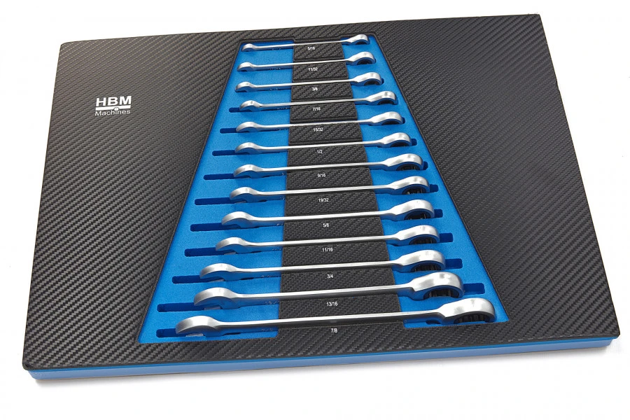 HBM 13 Delige Ring, Ratel, Steeksleutelset INCH In Carbon Foam Inlay Voor Gereedschapswagen - Afbeelding 4