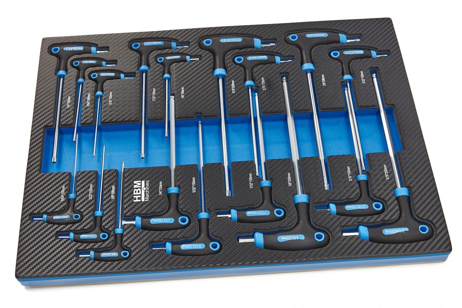 HBM 18 Delige T-Grepen INCH Maten Carbon Foam Inlay Voor Gereedschapswagen