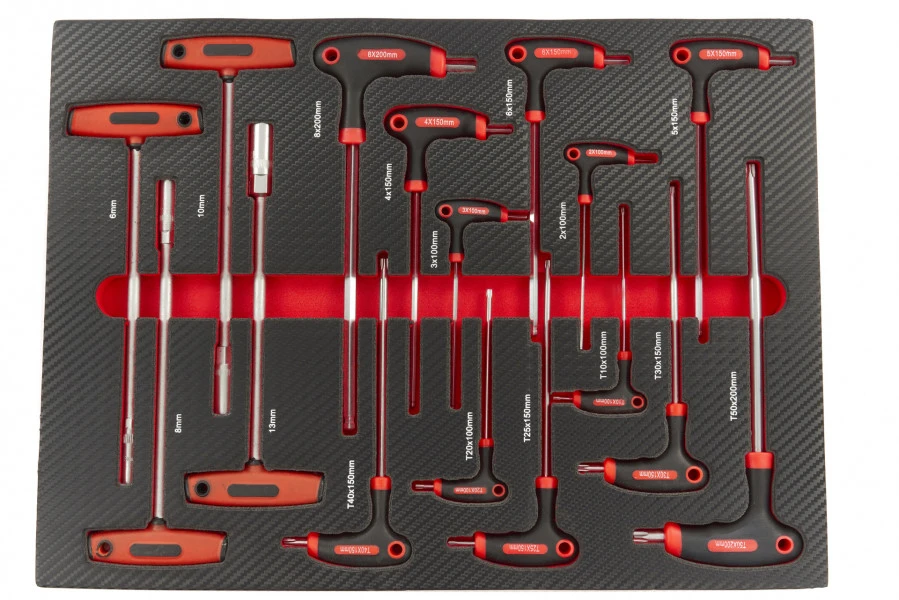 HBM 16 Delige T-Grepenset In Carbon Foam Inlay Voor Gereedschapswagen - Afbeelding 2