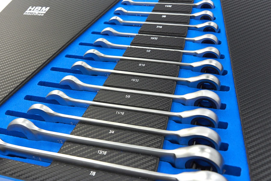 HBM 13 Delige Ring, Ratel, Steeksleutelset INCH In Carbon Foam Inlay Voor Gereedschapswagen - Afbeelding 3