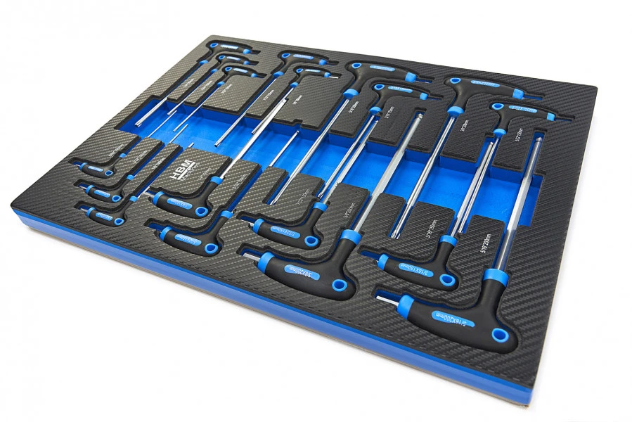 HBM 18 Delige T-Grepen INCH Maten Carbon Foam Inlay Voor Gereedschapswagen - Afbeelding 2