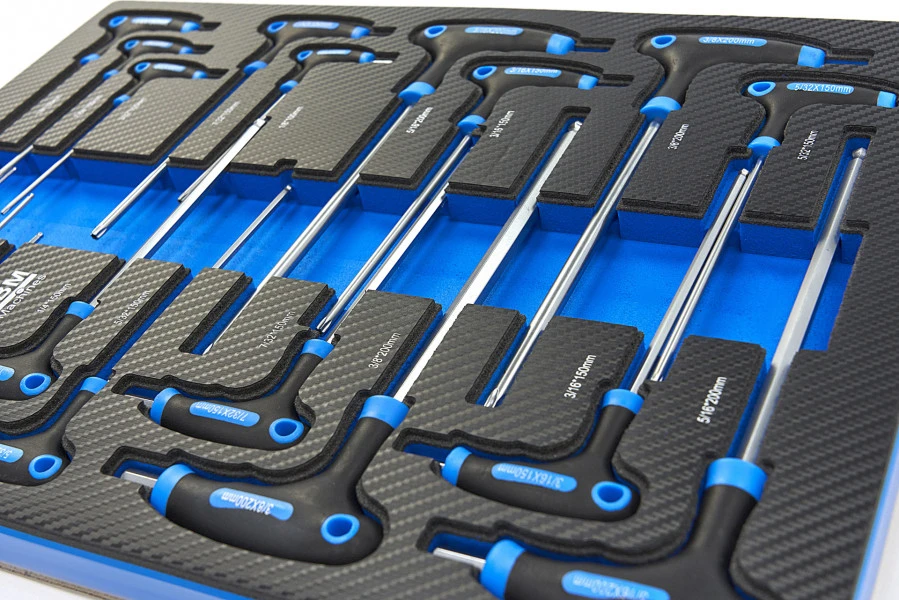 HBM 18 Delige T-Grepen INCH Maten Carbon Foam Inlay Voor Gereedschapswagen - Afbeelding 3