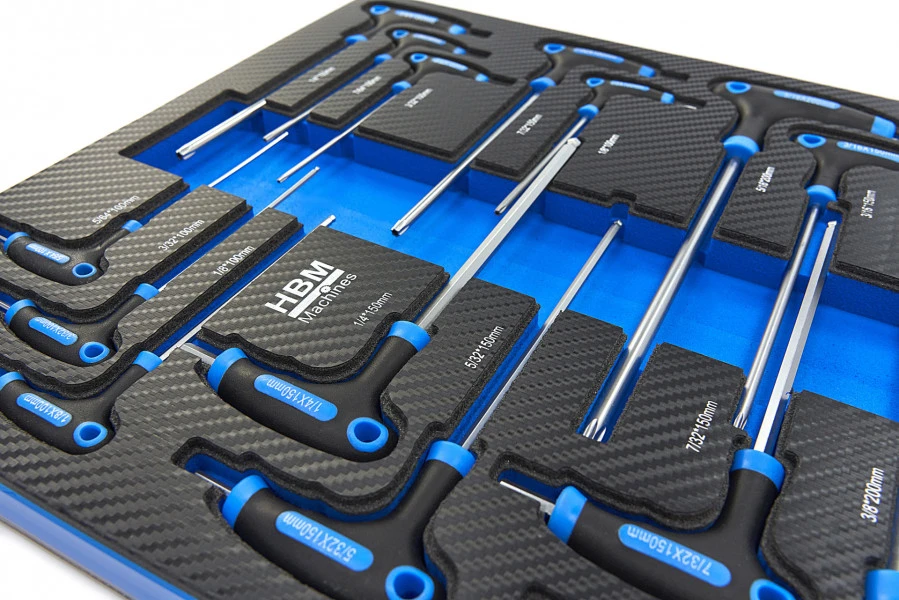 HBM 18 Delige T-Grepen INCH Maten Carbon Foam Inlay Voor Gereedschapswagen - Afbeelding 4