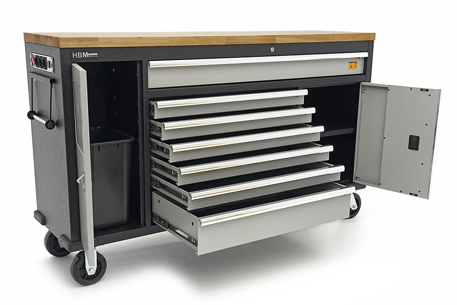 HBM Gereedschapswagen Met Houten Werkblad - 168 Cm - Grijs - Afbeelding 3