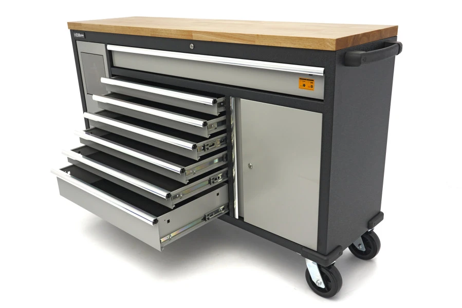 HBM Gereedschapswagen Met Houten Werkblad - 168 Cm - Grijs - Afbeelding 5