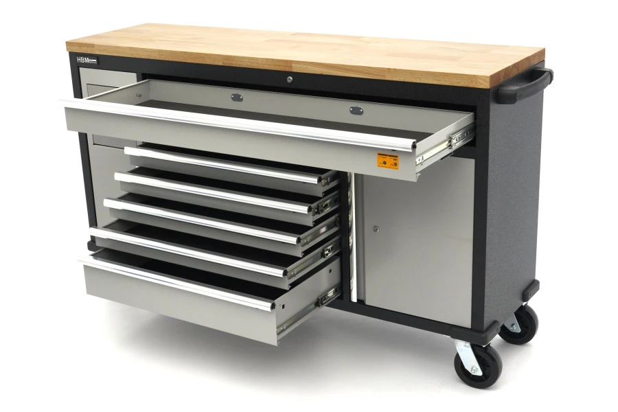 HBM Gereedschapswagen Met Houten Werkblad - 168 Cm - Grijs - Afbeelding 6