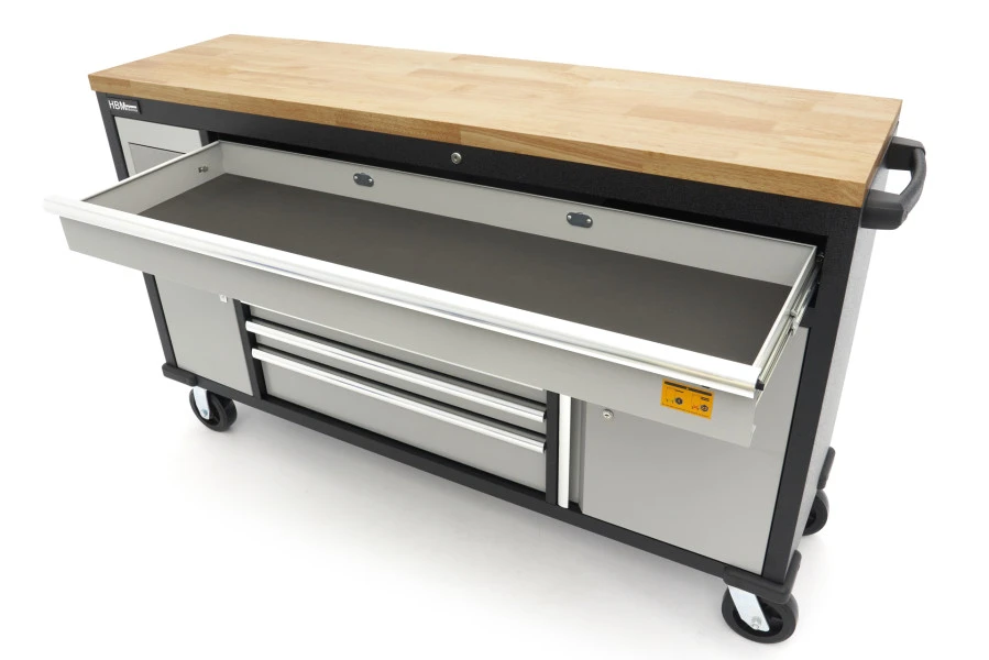 HBM Gereedschapswagen Met Houten Werkblad - 168 Cm - Grijs - Afbeelding 7